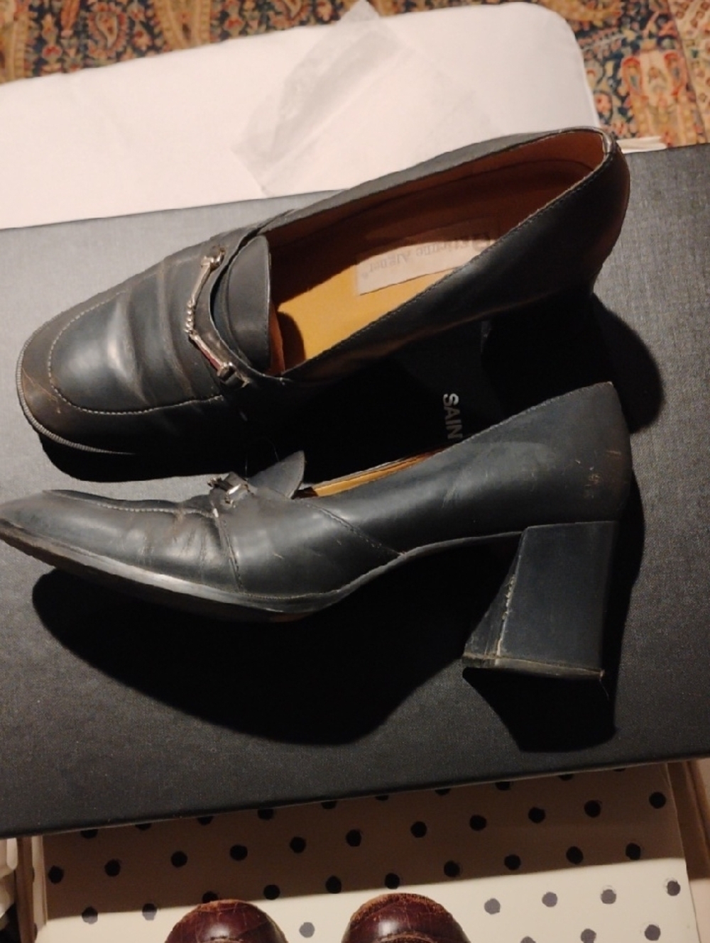 Etienne Aigner Navy Leather Slip-On Loafers with Silver-Tone Bit 8